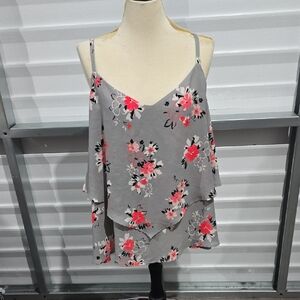 Torrid Gray Pink Asymmetrical‎ Tiered Camisole